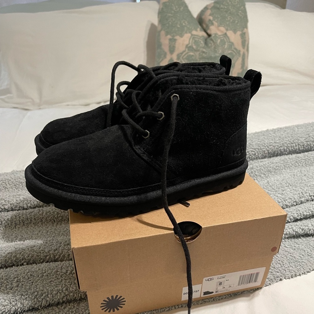 Black UGG ankle booties with laces